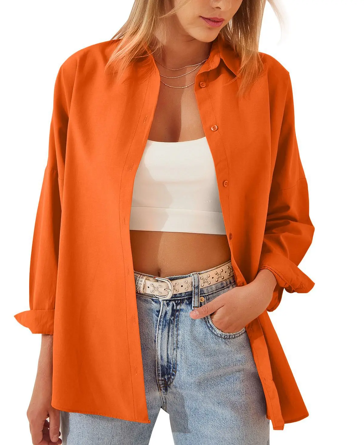 Womens Clothing V-neck Solid Button Long Sleeve Casual Blouse