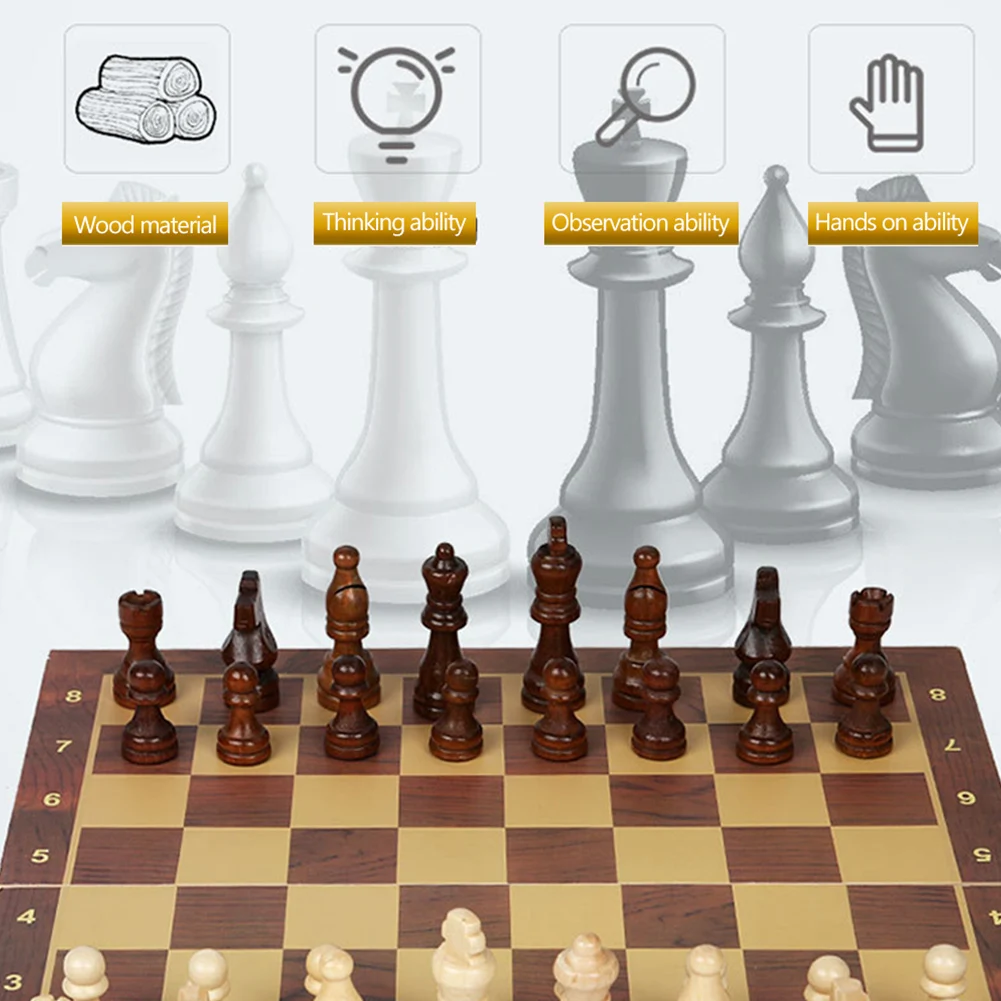 Large Chessboard 29x29cm Developing Strategic Thinking 3 in 1 Chess Chekers Backgammon No Toxic Wood Board Game for Boys Girls