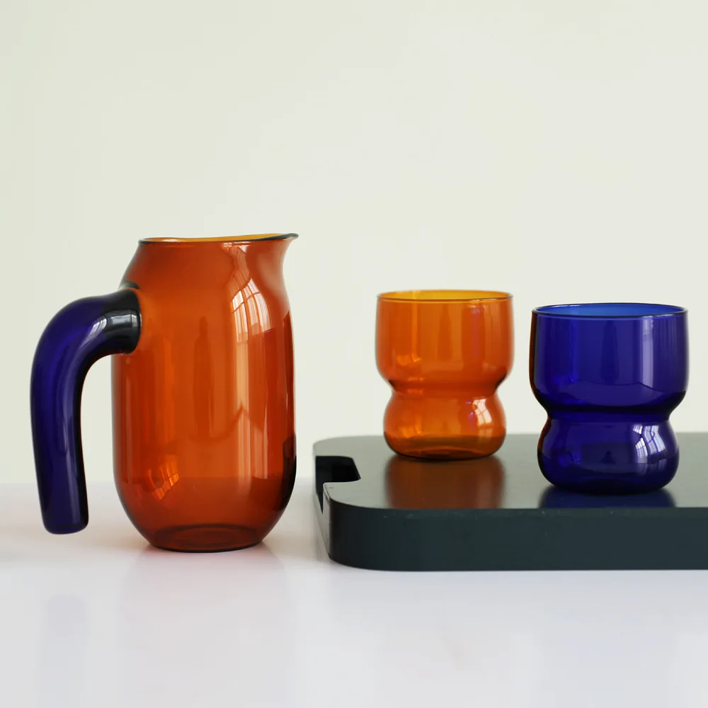 High Borosilicate Colored Glass Coffee Pot Coffee Sharing Pot High Quality Glass Heat Resistant Cups Waterbottle Blue