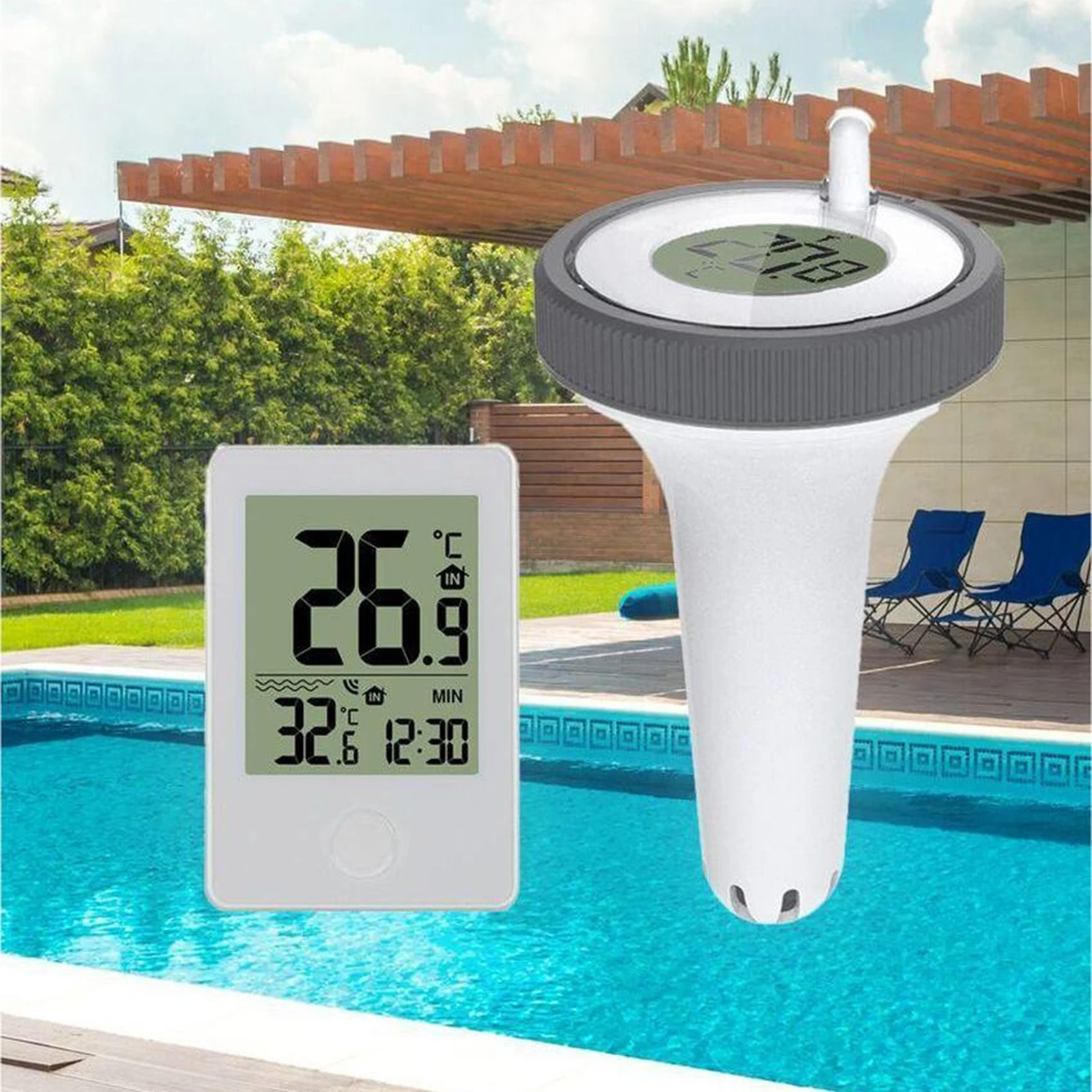 Pool Thermometer Digital Wireless Indoor Outdoor Floating  With Time Clock Indoor/Outdoor Swimming Pool Bath Water Spas Aquarium