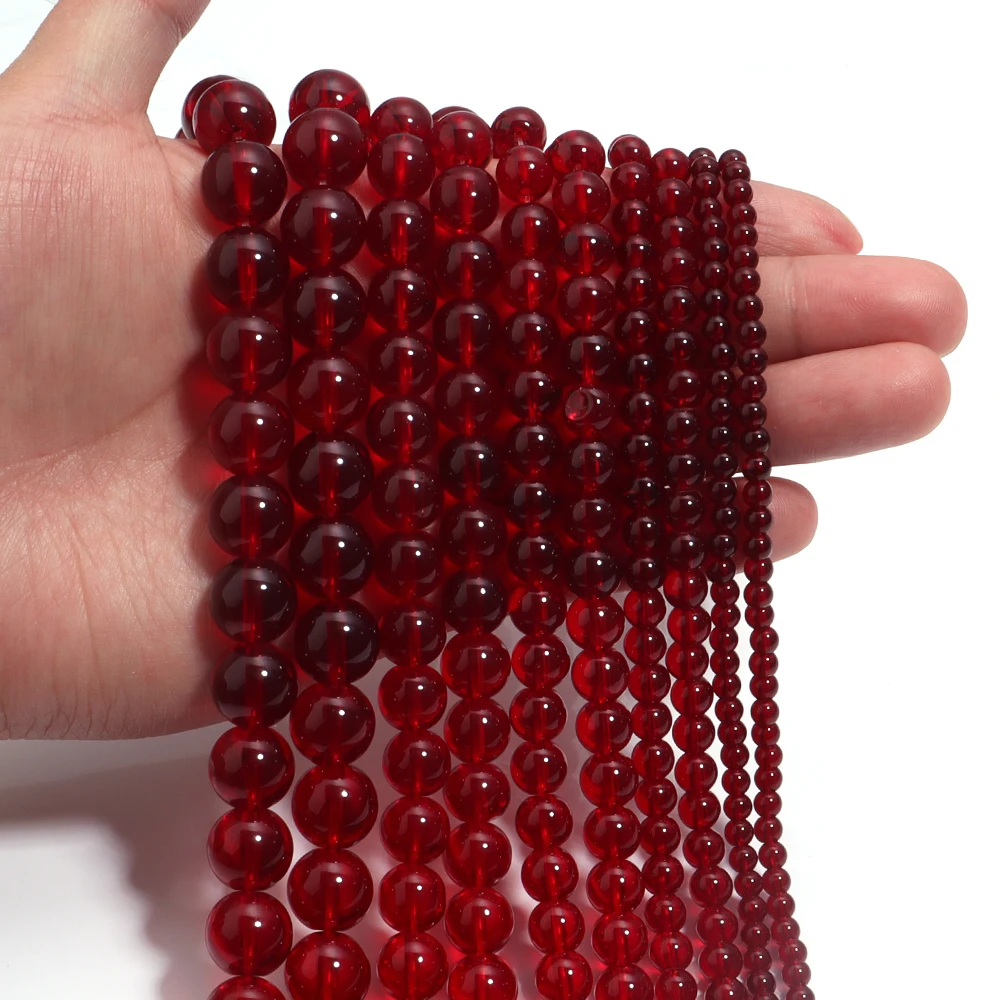 Pomegranate Red Glass Round Spacer Beads String 6