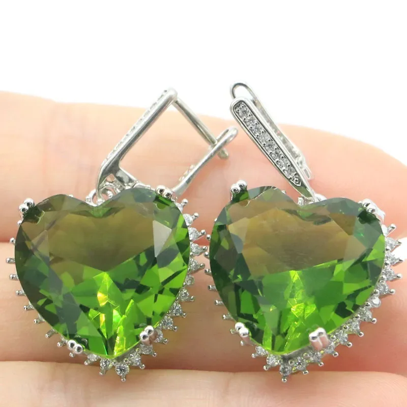 17g Customized 925 SOLID STERLING SILVER Earrings Pretty Heart Shape Pink Morganite Smoky Topaz Peridot Violet Tanzanite CZ Wome