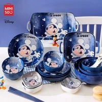 MINISO Disney Mickey Porcelain Bowl Kawaii High Temperature Ramens Bowl Cartoon Large Capacity Tableware Children Ceramics Set 1