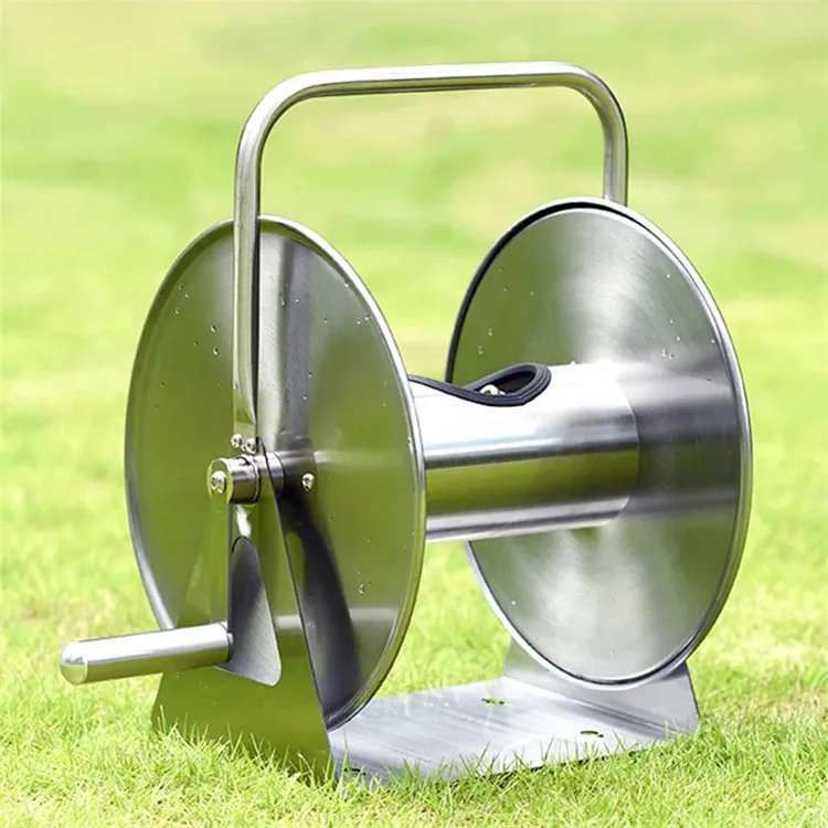 HOT SALE - Portable Small Stainless Steel Metal Retractable PVC Garden  Water Hose Pipe Reel with for Car Wash Gardening