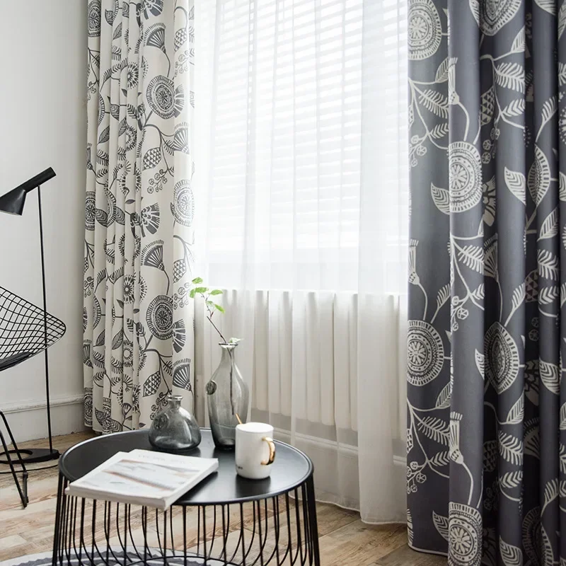 Ins Nordic Wind Matching Colored Linen Curtain New Modern Curtains for Living Room Bedroom Balcony High Shading Printing Concise 4