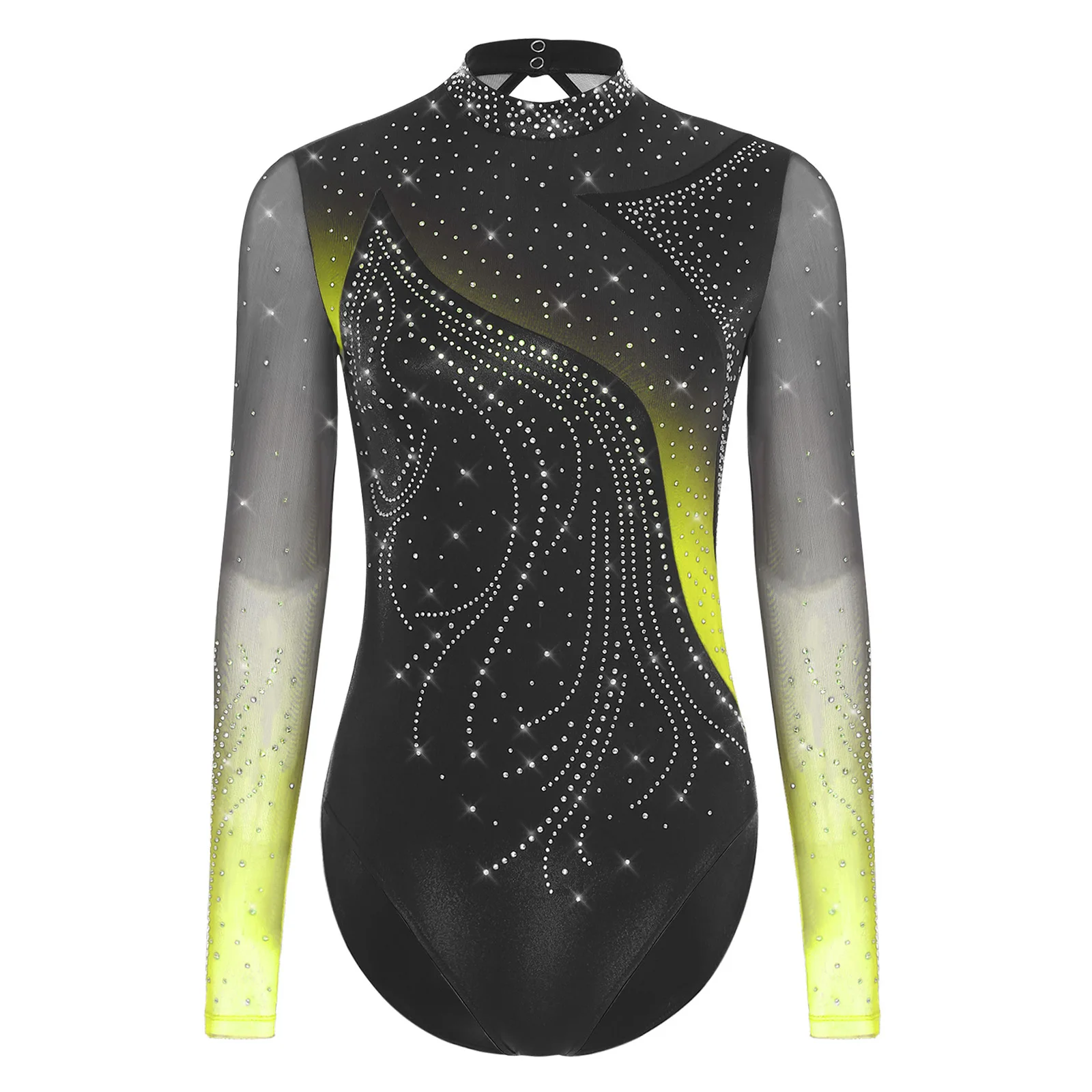 Damen Gymnastik Eiskunstlauf Performance Kostüm Metallic Ballett Jersey Tanz Trikot Overall Glänzende Strasssteine Body – Detail 18