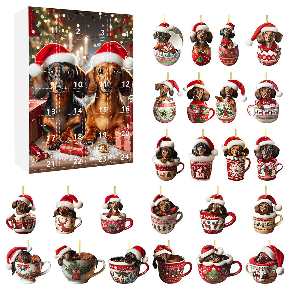 Description Picture 5 of itemDachshunds 24 Days Christmas Countdown Calendar With Dachshunds Figure Ornament Xmas Advent Calendar Xmas Gifts for Dog Lover