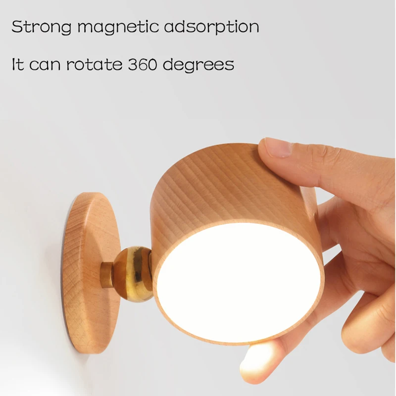 

Portable Bedside Solid Wood Night Light, Natural Light, Touch Switch, Rotation Wall Lamp, Touch Switch, Cabinet, Wardrobe LED