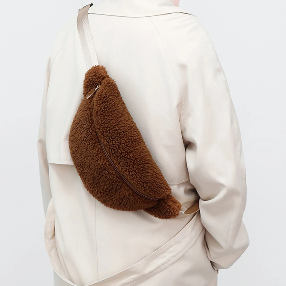 Fuzzy Crossbody Bag Zipper Closure Faux Fur Purse