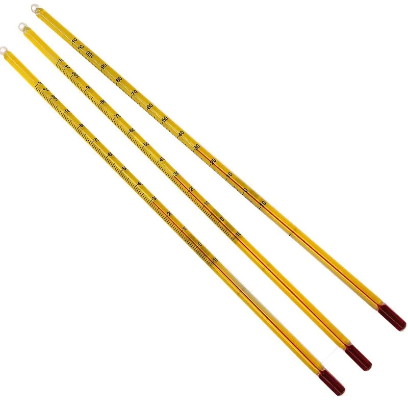 노란색 배경 빨간색 물 온도계 유리 막대 30 cm 0-100도 화학 실험 농업 물 온도계