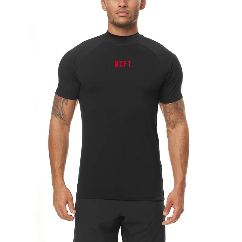 

Men's Summer Semi-high Neck Lightweight Comfortable Running T-shirt Stretch Sports Short Sleeve