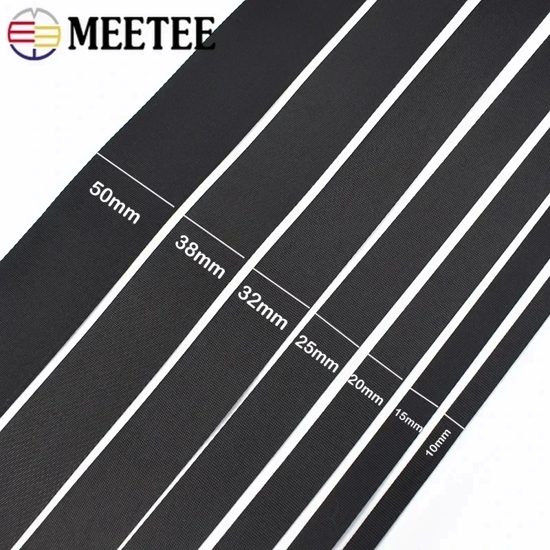 Meetee 블랙 나일론 웨빙 테이프 가방 스트랩 배낭 밴드, 안전 벨트 리본, 애완 동물 목걸이, DIY 바느질 액세서리, 8M, 10-50mm