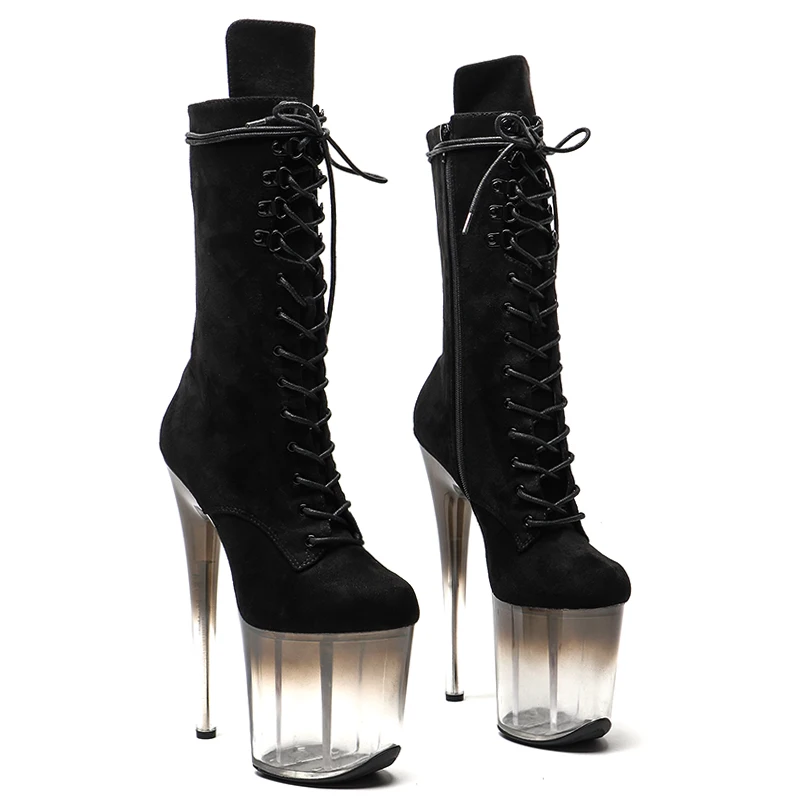 

Leecabe 20CM/8Inch Suede Upper Transparent black gradient Platform disco party High Heels Shoes Pole Dance boot