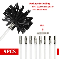 Rotary Chimney Brush with Flexible Handle for Efficient Fireplace and Dryer Pipe Cleaning (9Pcs 600mm Rods)