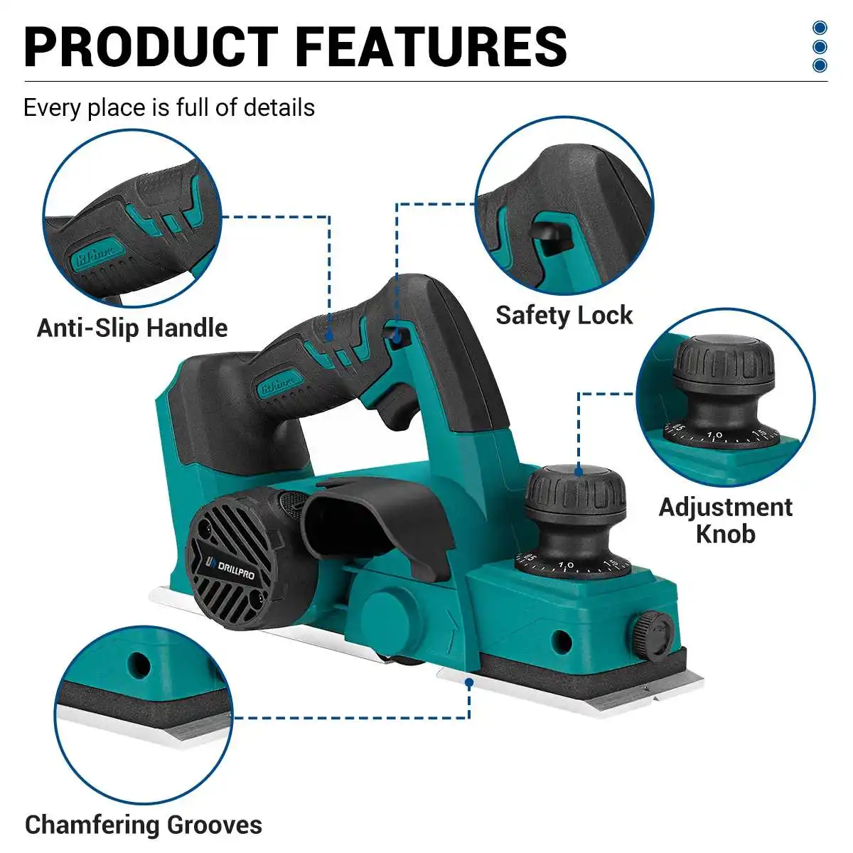 Drillpro 30000RPM Brushless Electric Planer Wireless Woodworking Machine Cordless Home DIY Cutting Power Tool For Makita Battery 2