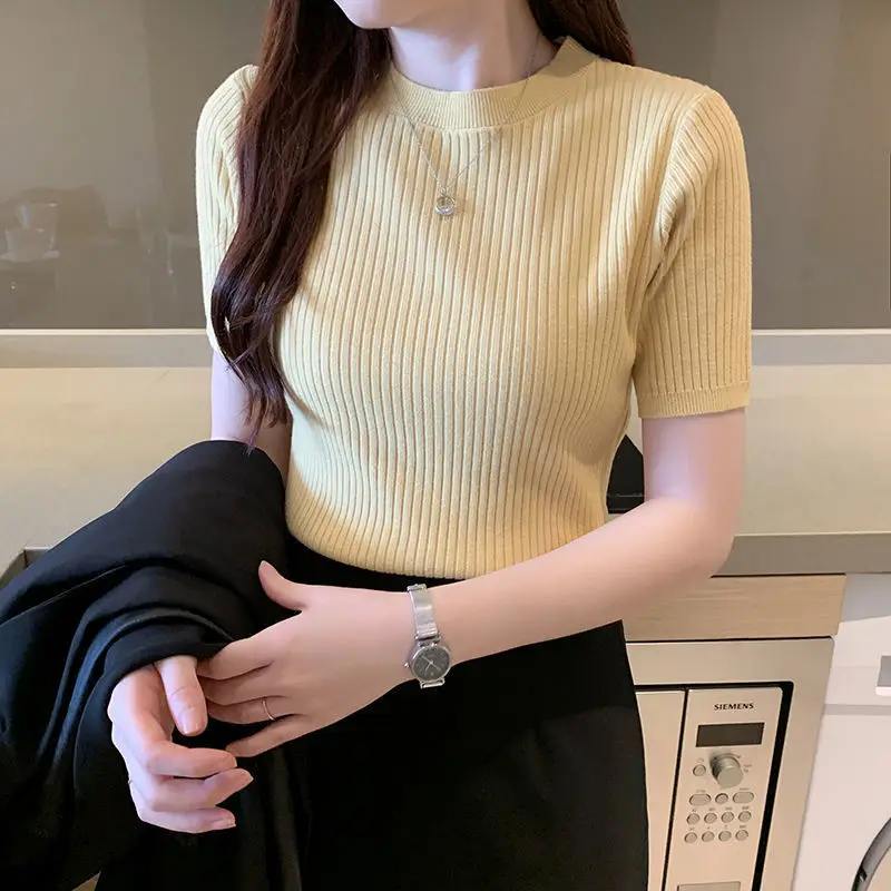 T Shirts Basic Party Ropa De Mujer Y2k Tops Harajuku Women Fashion Clothing Streetwear Casual O Neck Purple Summer Knitted Tees