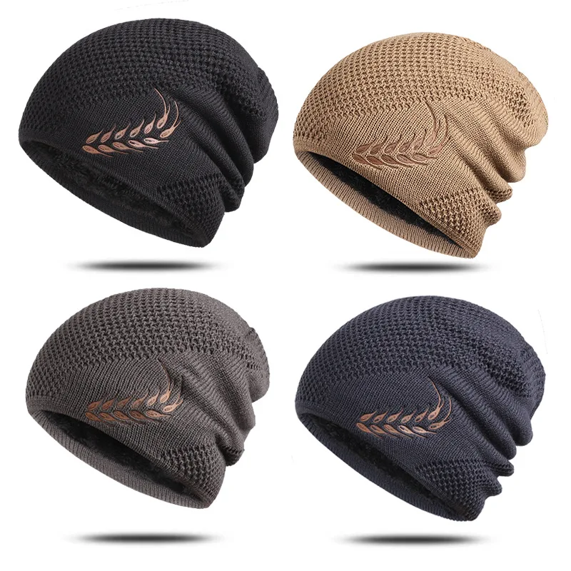 Winter Hat Knit Beanie Thermal Thick Polar Fleece Snow Skull Cap for Men and Women Autumn Plus Velvet Wheat Knitted