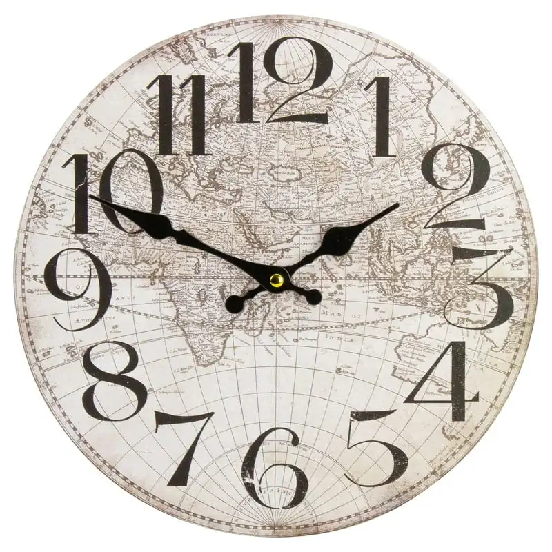 

Ivory and Black Round Wall Clock with World Globe Design