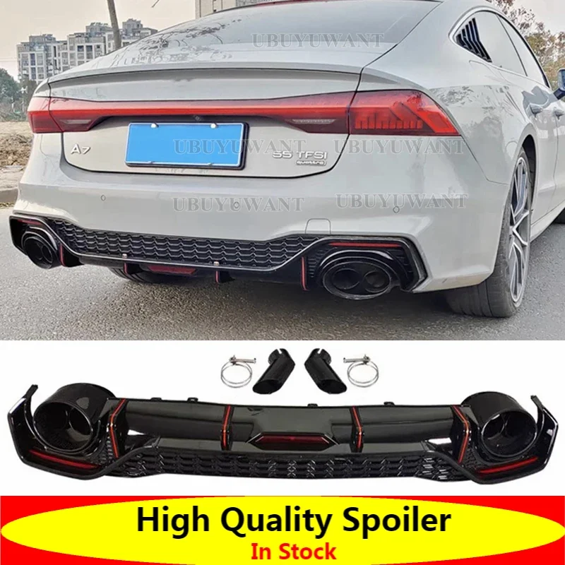 

Rear Diffuser Lip For Audi A7 S7 Sline 4 Door 2019 2020 (Not fit standard A7) Rear Bumper Diffuser Lip Spoiler with Exhaust Tips