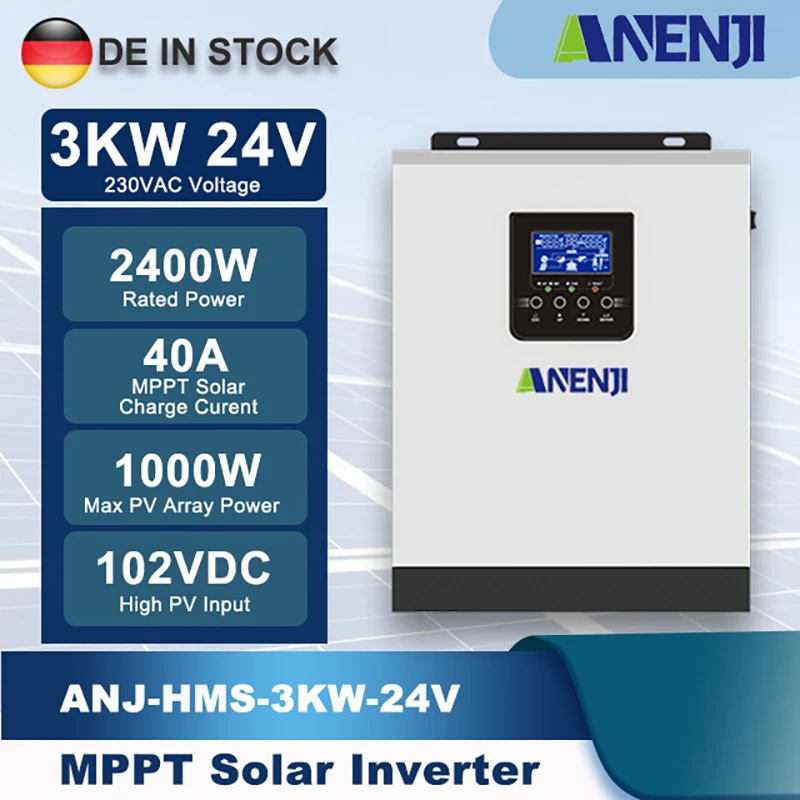 Onduleur solaire hybride PWM 3KVA 2400W onde sinusoïdale Pure hors réseau onduleur chargeur 24V à 230V LCD affichage for l'alimentation