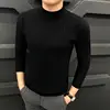 Autumn Winter Half High Collar Screw Thread Men's Clothing Solid Color Pullover Sweater Knitted Casual Fashion Preppy Style Tops 5