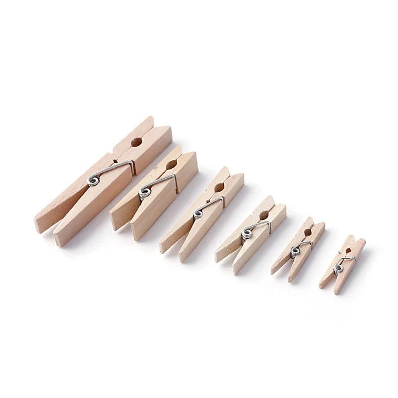 50pcs 25-72MM Natural Wooden Clothes Photo Paper Peg Clothespin Craft Clips