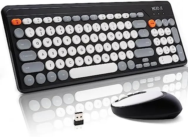 Wireless Keyboard and Mouse Combos with 2.4GHz USB Receiver Plug and Play Multi-Color Keycaps Retro Style Keyboards Windows Mac