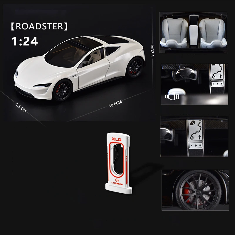 1:24 Roadster modello Y modello 3 modello S modello di auto giocattolo in lega suono e luce giocattolo per bambini da collezione regalo di compleanno