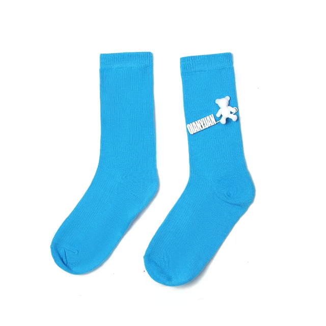 Black and White Pure Color Tube Socks Female Pin Bear Lovely Personality Tide Socks INS Korean Students Long Tube Cotton Socks 10