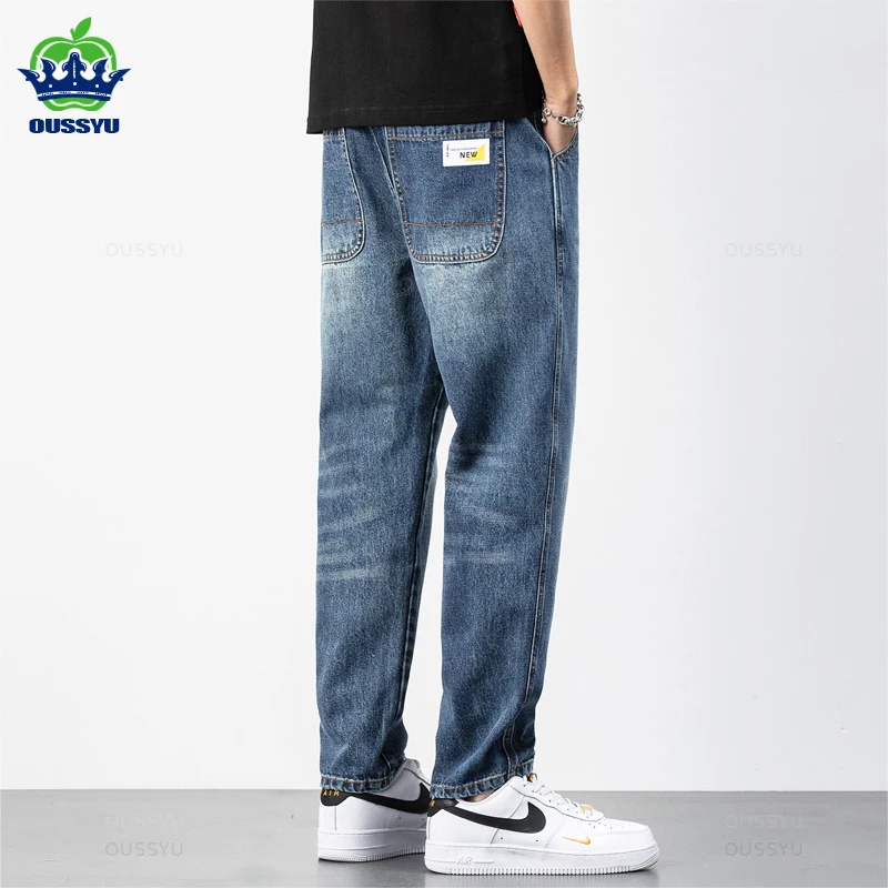 Autumn Winter High Quality Cotton Jeans Men Harem Ankle Length Pants Classic Retro Blue Brand Loose Denim Trousers Male 28-38