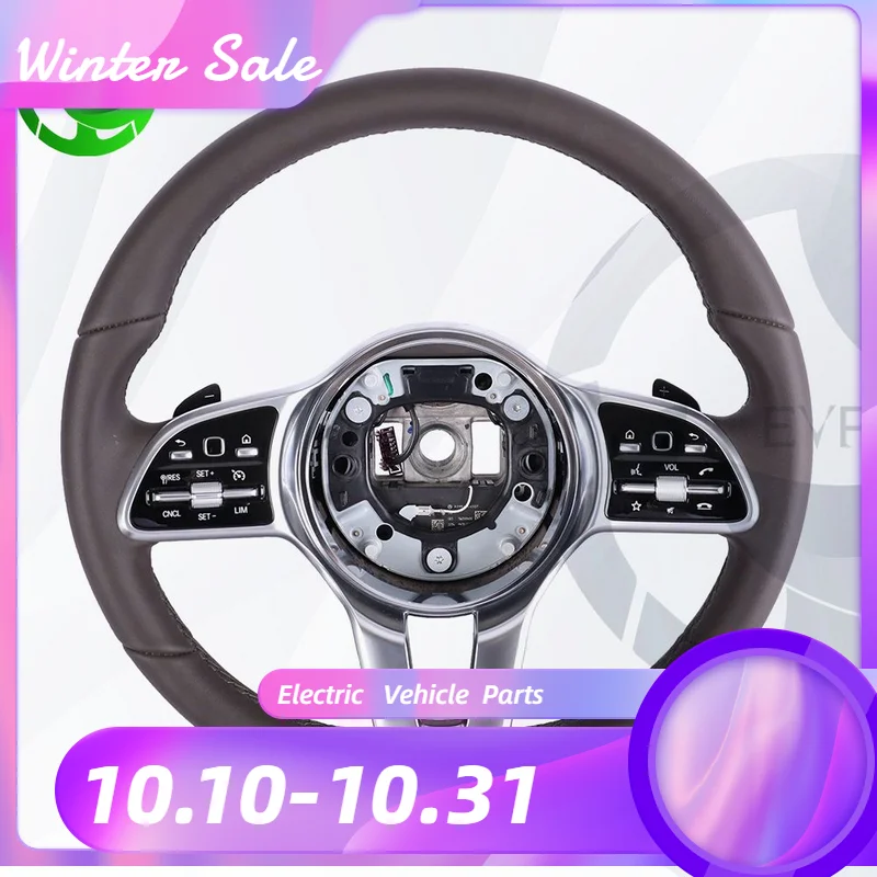 

For Mercedes Benz brown leather black button paddles steering wheel