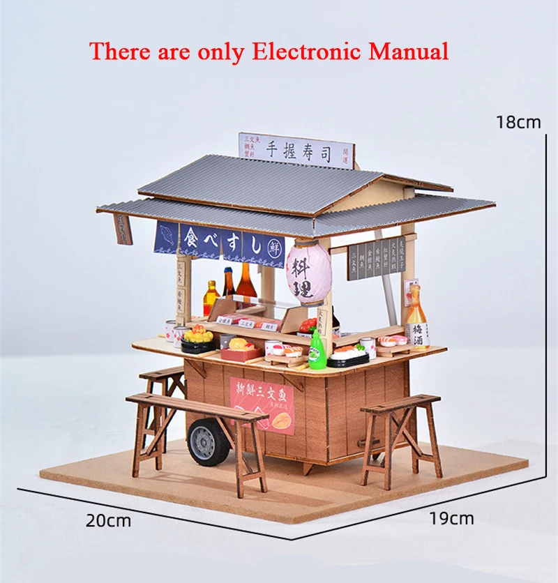 일본 스시 가게 미니어처 빌딩 키트, 바비큐 조식 인형 집, 가구 완구 포함, 여아 선물, DIY 나무 인형 집