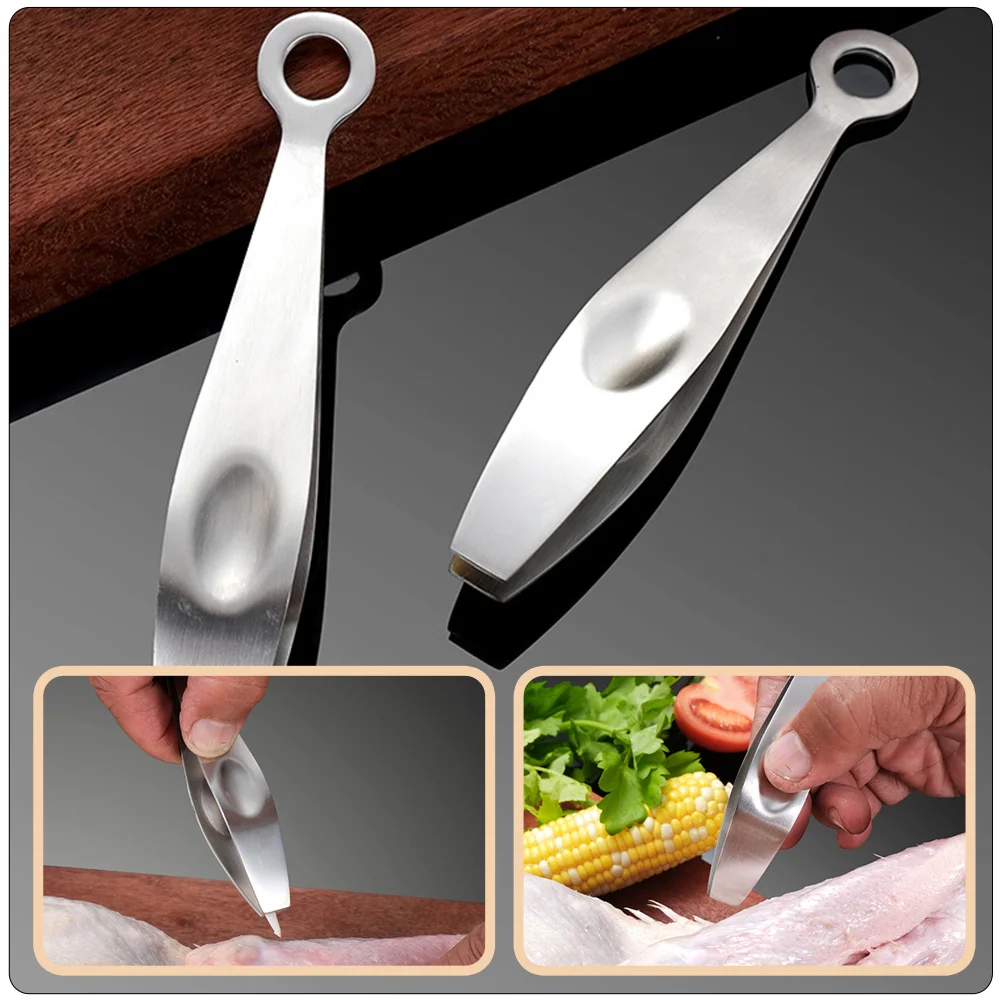 

Stainless Steel Fishbone Clip Manual Tweezer Kitchen Plier Slant Tip Strawberry Tool