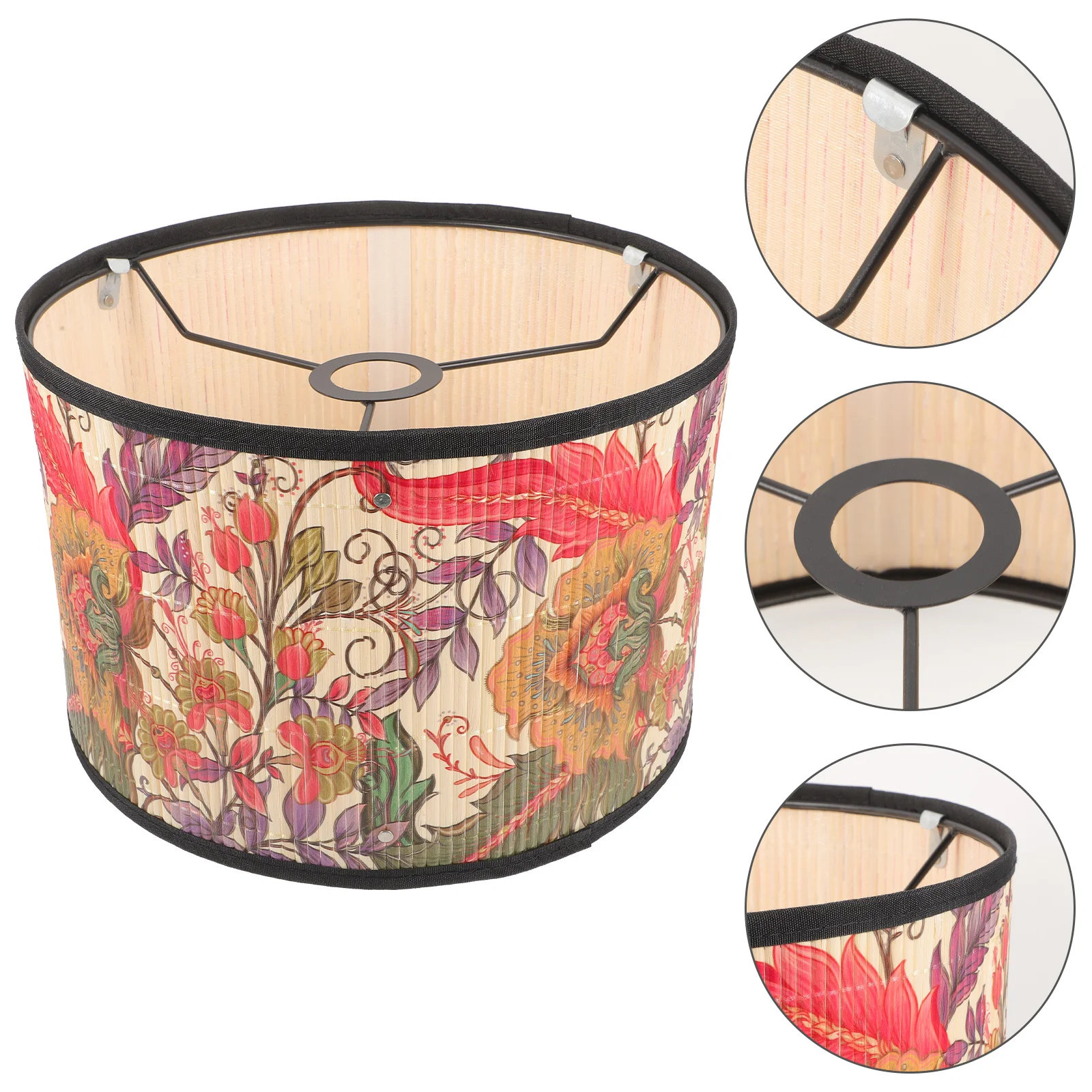 

Drum Lamp Shade E27 Vintage Bamboo Lampshade Flower Pattern Chandelier Lamp Cover Light Accessory Pendant Floor Light