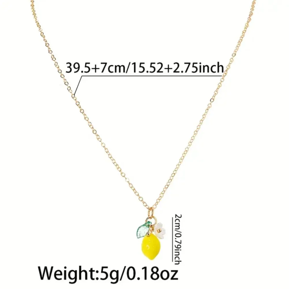 Sweet Cute Lemon Flower & Fruit Pendant Necklace for Women Lightweight Minimalist Neck Summer Vocation Jewelry Gifts