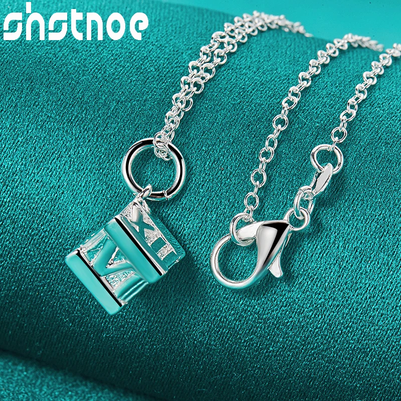 

SHSTONE 40-75cm 925 Sterling Silver Chain Square Box Roman Numerals Pendant Necklace For Women Birthday Party Fashion Jewelry