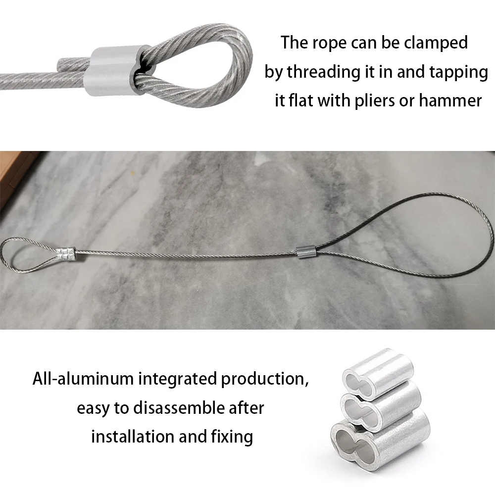 Wire Rope Clamps 20-100 Double Hole Cable Crimp Ring 8-Shape Aluminum Sleeve For 1/1.2/1.5/2/3/4/5/6mm Steel Wire Rope Fixed Accessories