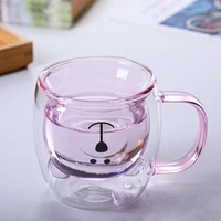 Cute Bear Glass Cup Milk Juice Water Coffee Mugs Heat Resistant Clear Double Wall Glass Mug with Handle Coffeeware Lover Gift 5