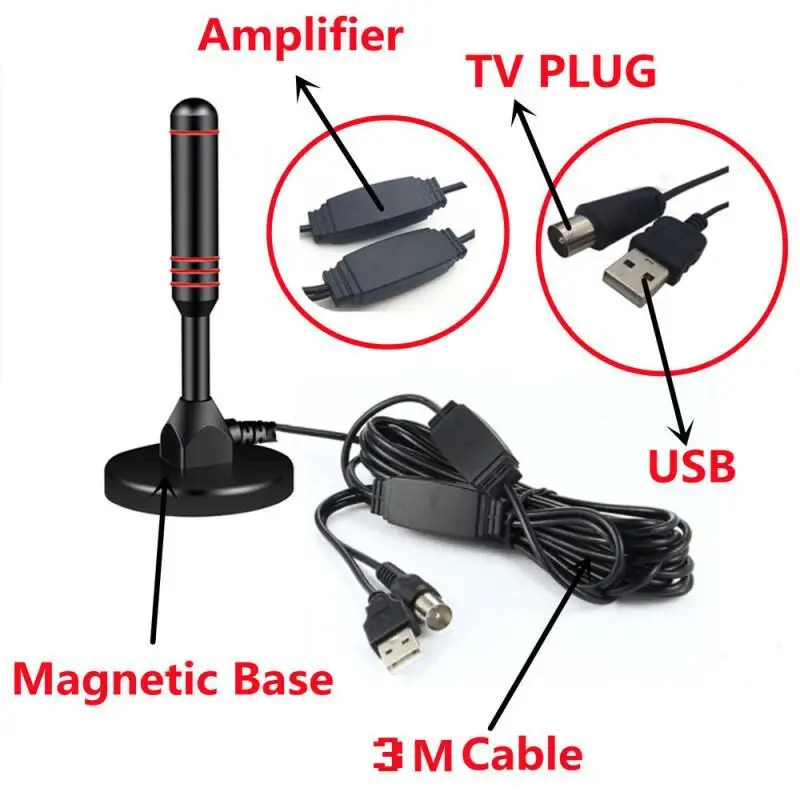 Indoor Outdoor Amplified TV Antenna for HDTV with Magnetic Base