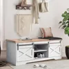 47 Inch Shoe Cabinet, Modern White Shoes Bench with Double Sliding Barn Door & Thickened, Shoe Cabinet 1