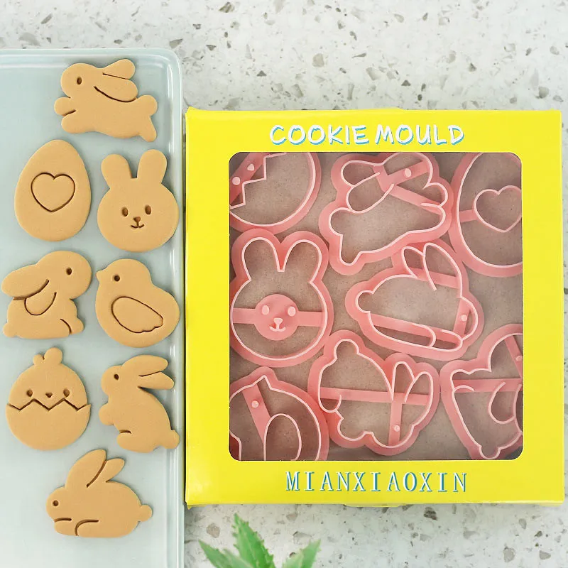 Cookie cutter 8Pcs Cartoon Easter Bunny Cookie Mould Rabbit Chick Eggs Animal Pattern Biscuit Cutter Cake Decorating Baking Molds