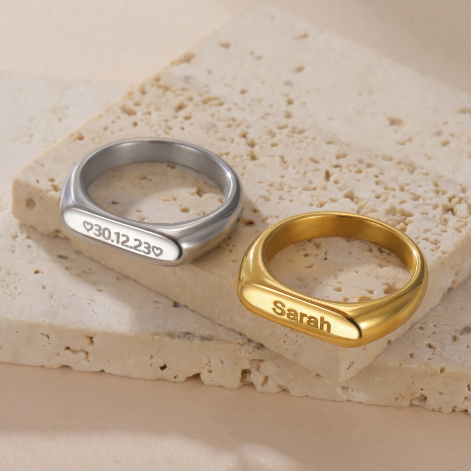 Teamer Name Date Engraved Rings for Men Women Stainless Steel Couple Personalized Signet Ring Custom Jewelry Wedding Gift 1