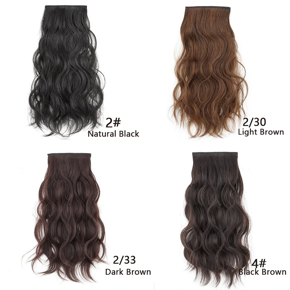 1PC Synthetic Water Wave Two-clip Hair Extension Clip On  Hair Naturally Curly Black Hair Piece  For Woman's
