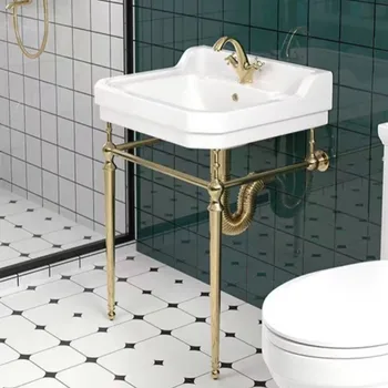 อ่างล้างหน้าดีไซน์หรูหรา พร้อมขาตั้งแบบตั้งพื้น อ่างเซรามิกแบบเดี่ยว อุปกรณ์ห้องน้ำสำหรับใช้ในบ้าน 1