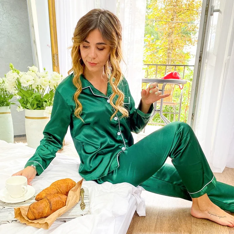 Pink Women's 7 Pieces Pajamas Sets Faux Silk Striped Pyjama Women Sleepwear Spring Summer Autumn Homewear Lounge Home Clothes women pajamas set,women pajama suit