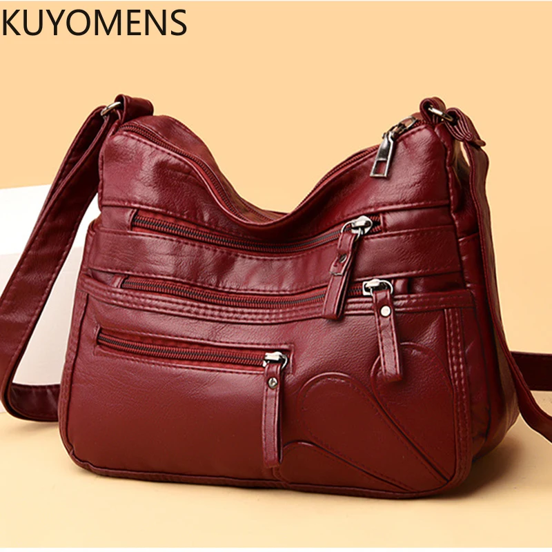 High Quality Women's Soft Leather Shoulder Bags Multi-Layer Vintage Crossbody Bag Luxury Designer Female Handbag and Purse