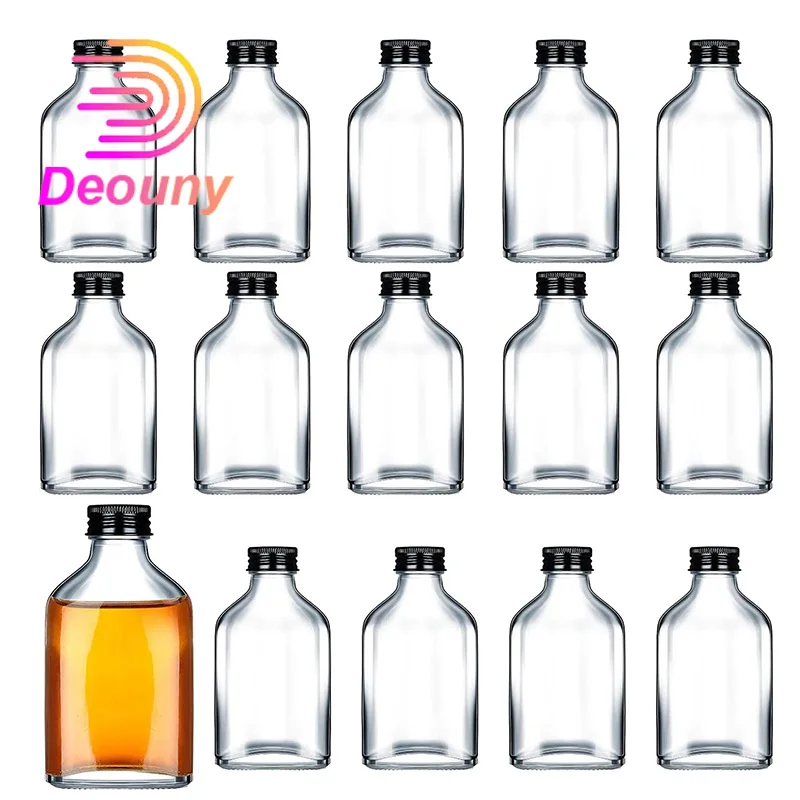 DEOUNY Mini Liquor Bottles Reusable Glass Flask Bottles With Caps Clear DIY Gift For Birthday Weddings Baby Shower Party