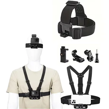 Kit 6-in-1 regolabile per action camera con fascia toracica e supporto rotante per telefono, compatibile con iPhone, Huawei, GoPro, SJCAM, Insta360, Osmo e altre action camera sportive.