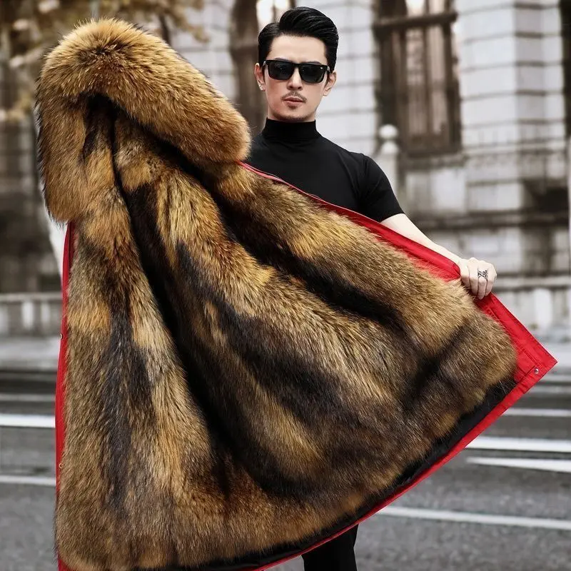 red Parker Men's Imitation Fur Liner Winter Warm New Fur One-piece