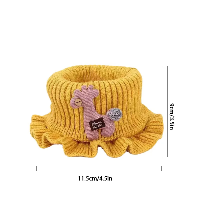 New Baby Knitted Scarf Cartoon Wool Giraffe Ruffle Neck Warmer Girls Kids Accessories Collar Circle Outdoor Winter Warm Scarves